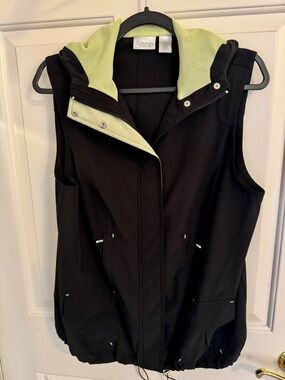 Zenergy by Chico’s Women's Black Hooded Vest with Lime Accent